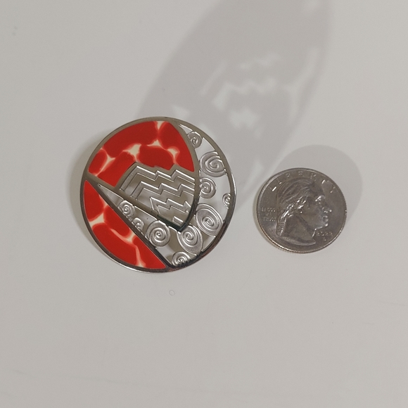 Berebi Red Geometric Metal Circular Disc Stationary Earrings - Picture 11 of 12
